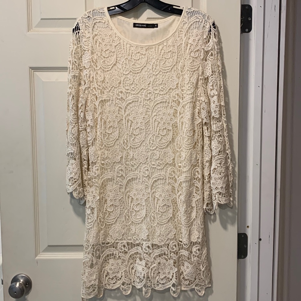 Cream colored lace long sleeve dress